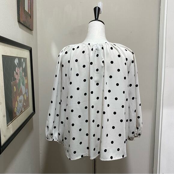 Versona Polka Dot Women's Top Size Large White and Black Drawstring Neckline - Picture 5 of 6